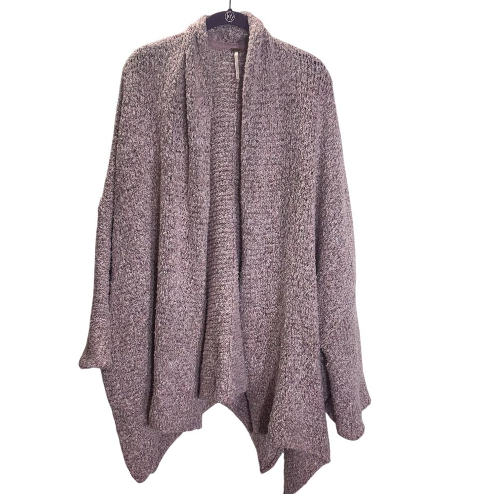Free People Boucle Knit Cardigan Wrap Mauve Open Front Boho Cozy m